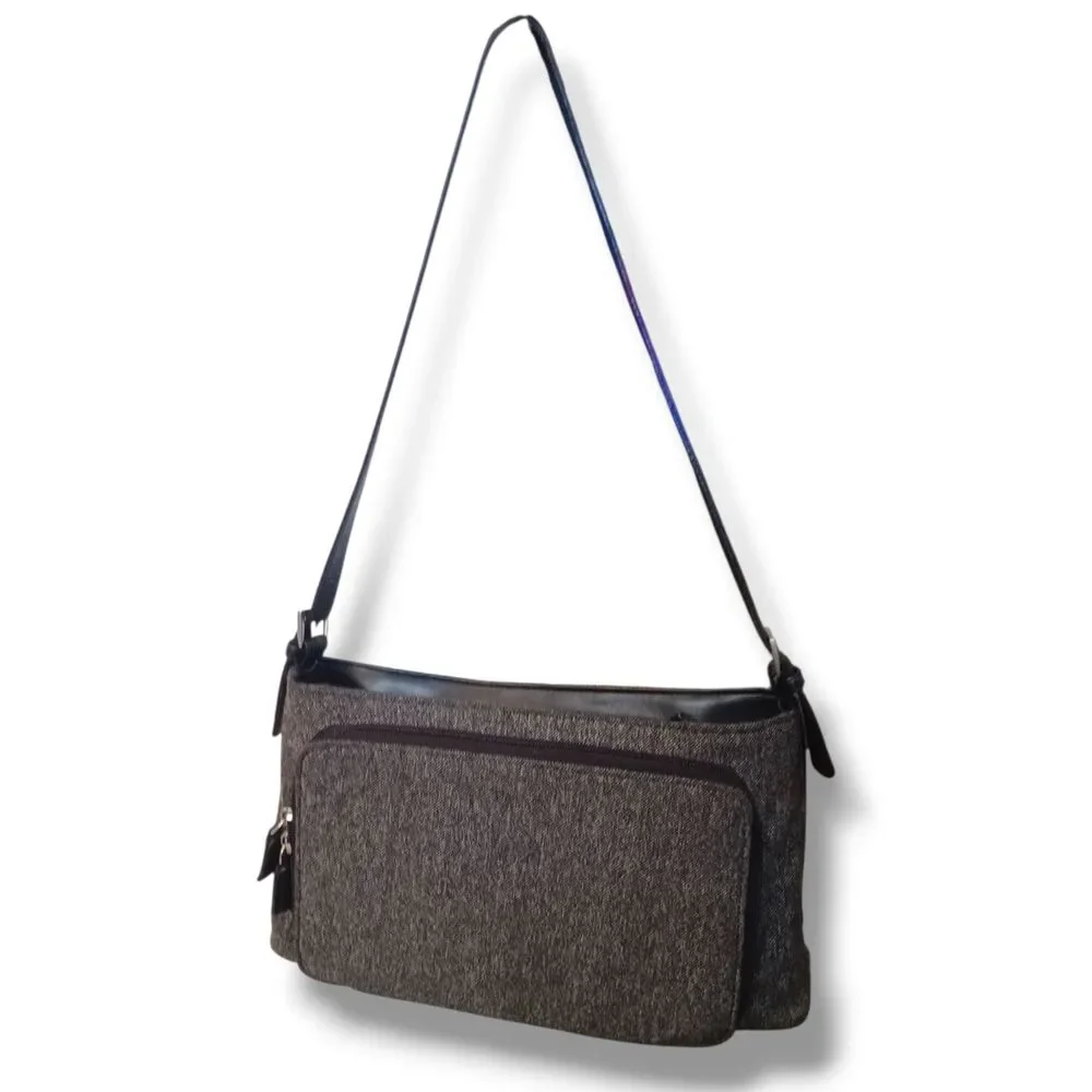 Vintage Capezio Herringbone Canvas Shoulder Bag-Adjustable Straps-Black-Gray